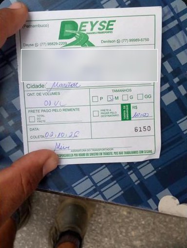 Comprovante de envio para Marilac - MG