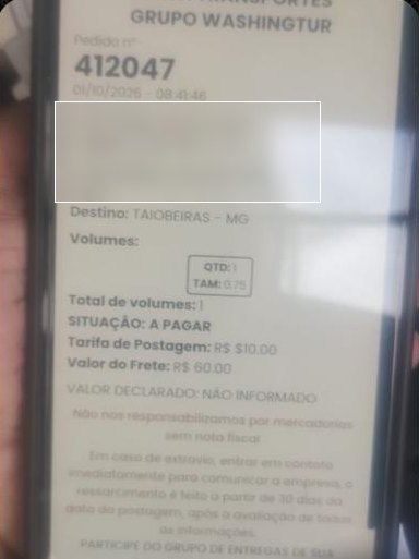 Comprovante de envio para Taiobeiras - MG