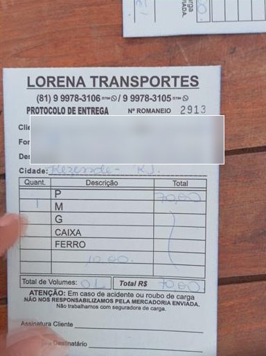 Comprovante de envio para Resende - RJ