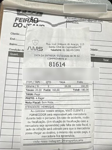 Comprovante de envio para Correntina - BA